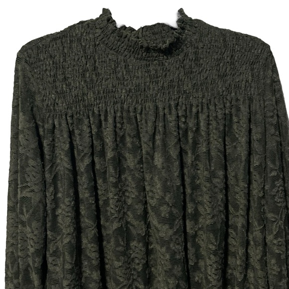 Deletta ANTHROPOLOGIE Olive Green Lace Long Sleeve Mock Neck Top - Picture 3 of 13